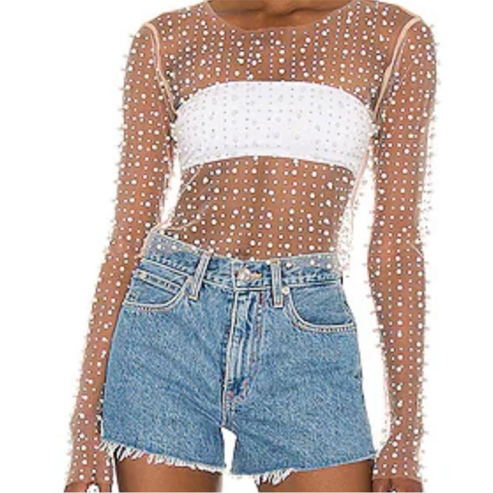 Beach Bunny Tan Embellished Long Sleeve Bodysuit